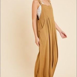 Front Pocket Wide Leg Jumpsuit Mustard